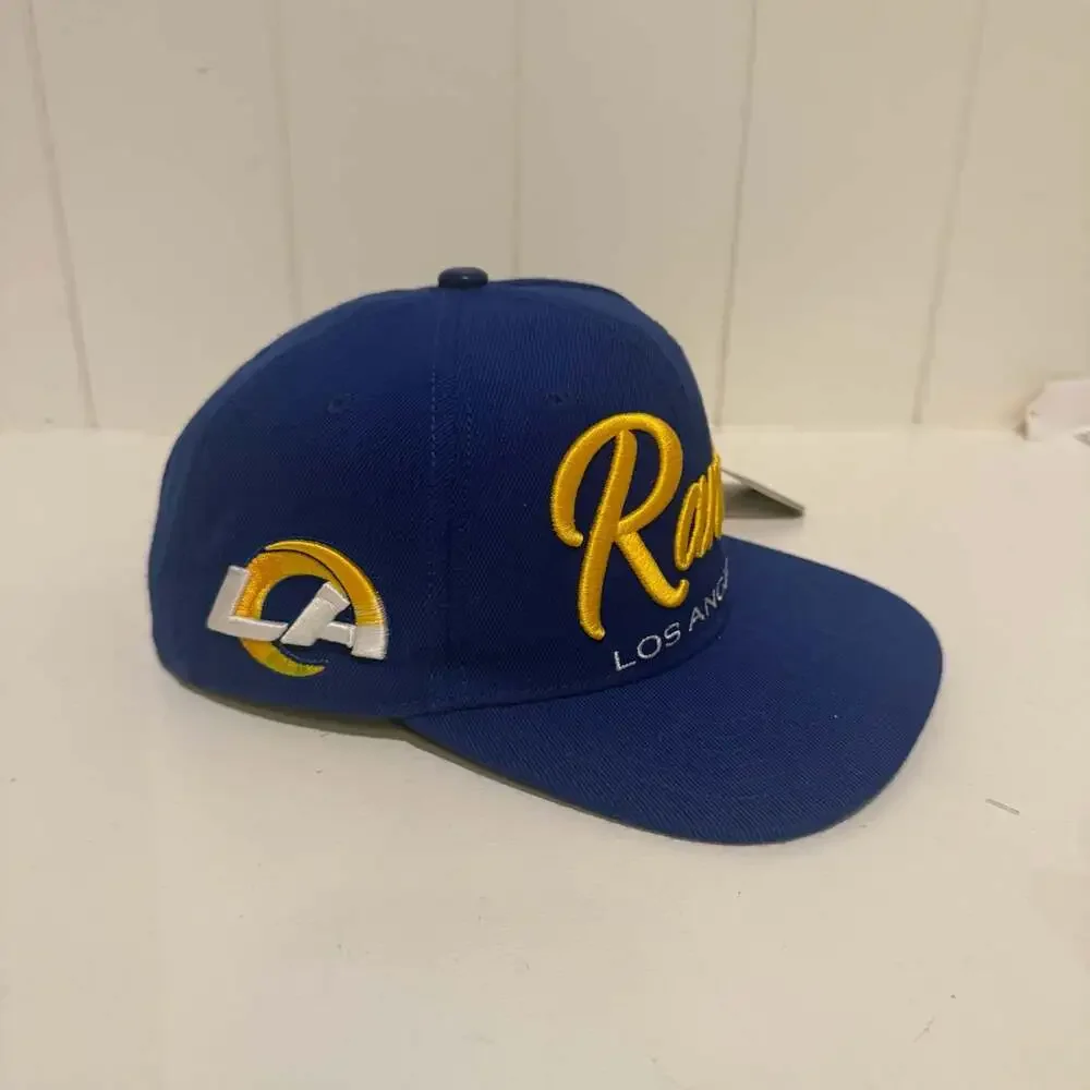 Pro Standard Los Angeles Rams Script Wordmark Snapback Hat Royal Blue
